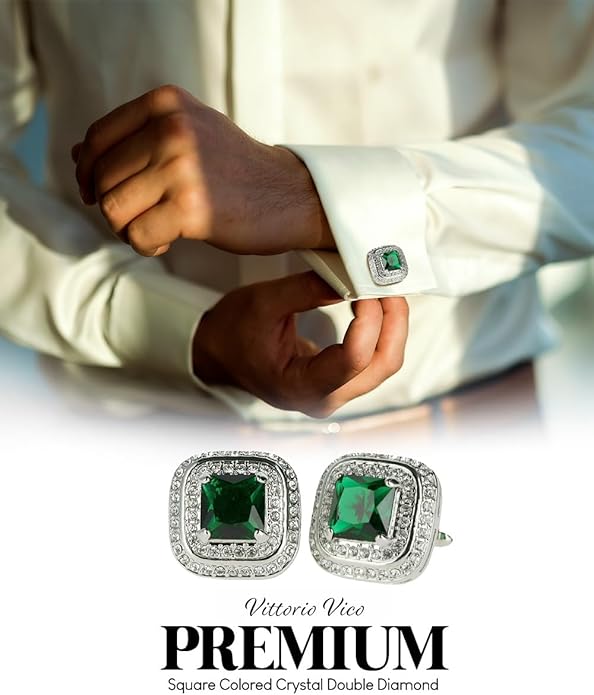 Vittorio Vico Square Colored Crystal Double Diamond Set Cufflinks