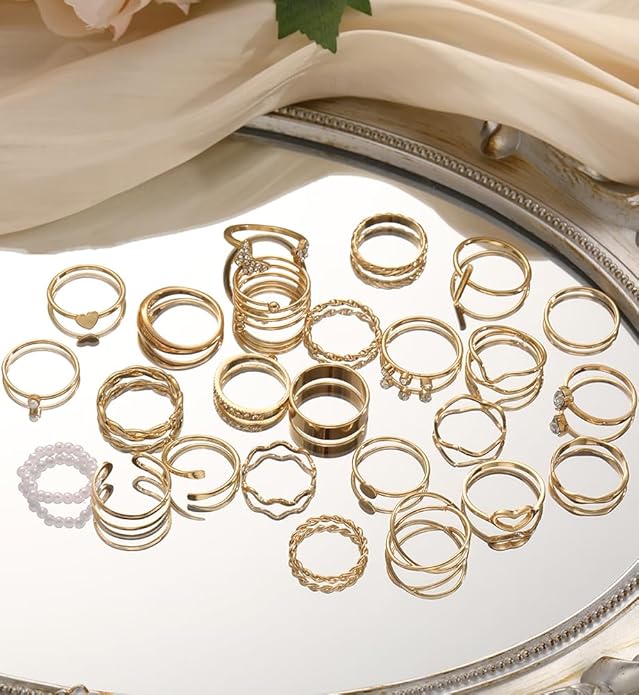 iF YOU 25 Pcs Gold Knuckle Ring Set for Women, Chunky Stackable Finger Midi Rings, Silver Simple Stacking Cute Rings Pack Trendy Stuff Jewelry Gift