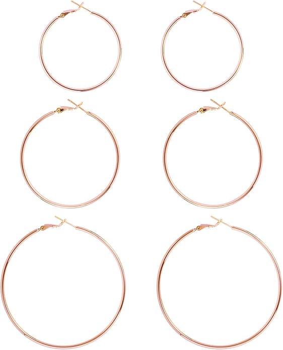 Big Gold Hoop Earrings for Women Hypoallergenic 925 Sterling Silver Post Thin Loop 14K Gold Plated Hoop Earrings Set for Women, 3 Pairs