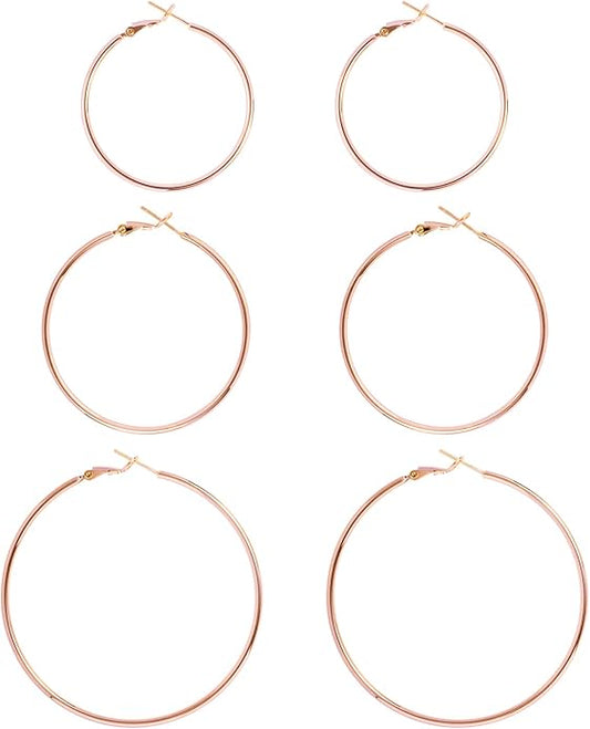 Big Gold Hoop Earrings for Women Hypoallergenic 925 Sterling Silver Post Thin Loop 14K Gold Plated Hoop Earrings Set for Women, 3 Pairs