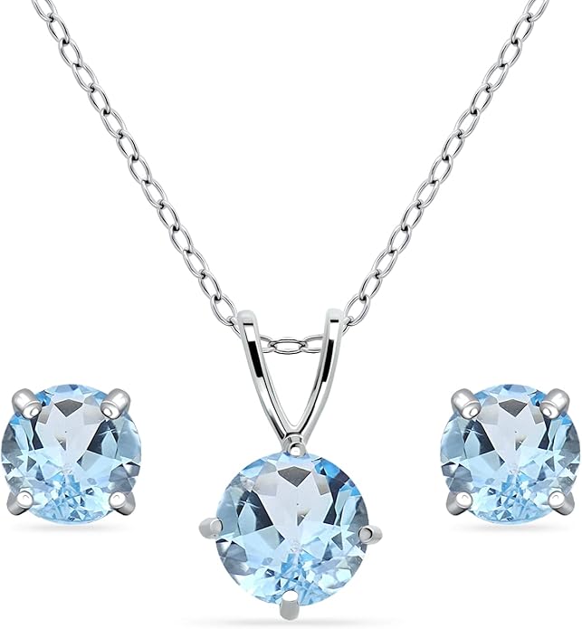 Jewelry Sets for Women, Necklace and Earring Sets for Women, Birthstone Jewelry, Genuine or Synthetic Gemstone, Round Solitaire, Pendant Necklace, Stud Earrings, Sterling Silver Jewelry or Gold Flash