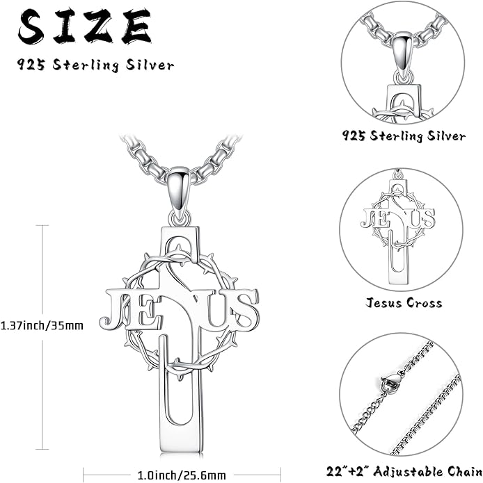 Cross Necklace for Men 925 Sterling Silver Celtic Cross Pendant Christian Jewelry Religious Christmas Gifts for Women