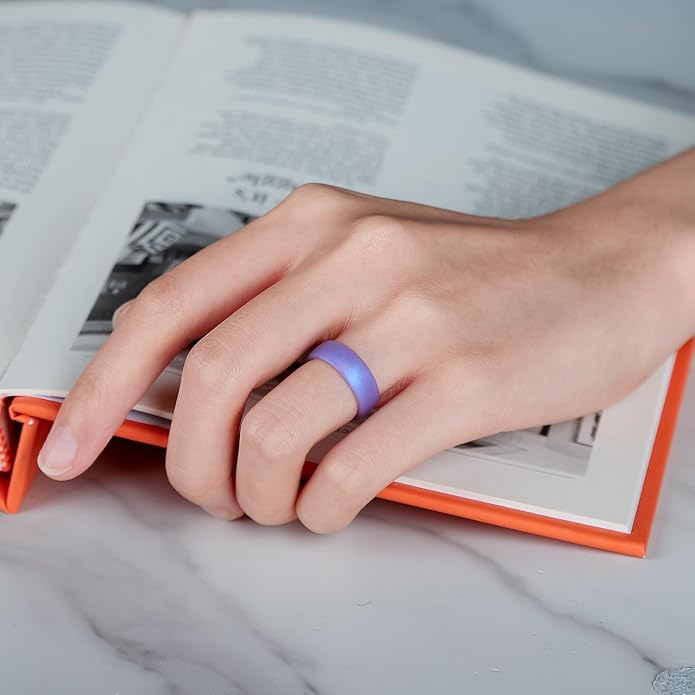 Egnaro Women's Bridal Rings Sets, 6mm Wide, 2mm Thick, Silicone Wedding Rubber Band with Half Size, Inner Arc Ergonomic Breathable Design