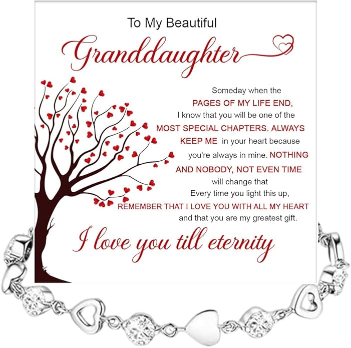 To My Granddaughter Heart Bracelet, Meaningful Jewelry Gift, Bracelet For Granddaughter from Grandma Grandpa with Message Card and Box on Christmas, Birthday, Graduation, Bracelets For Women
