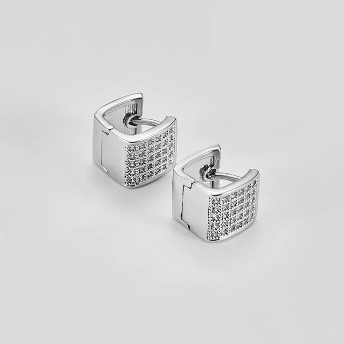 14K Gold Plated Hoop Earring Small Square Huggies Hoops For Women, Minimalist Cute Earrings for Women Girls Gift, gold silver rose gold black and CZ