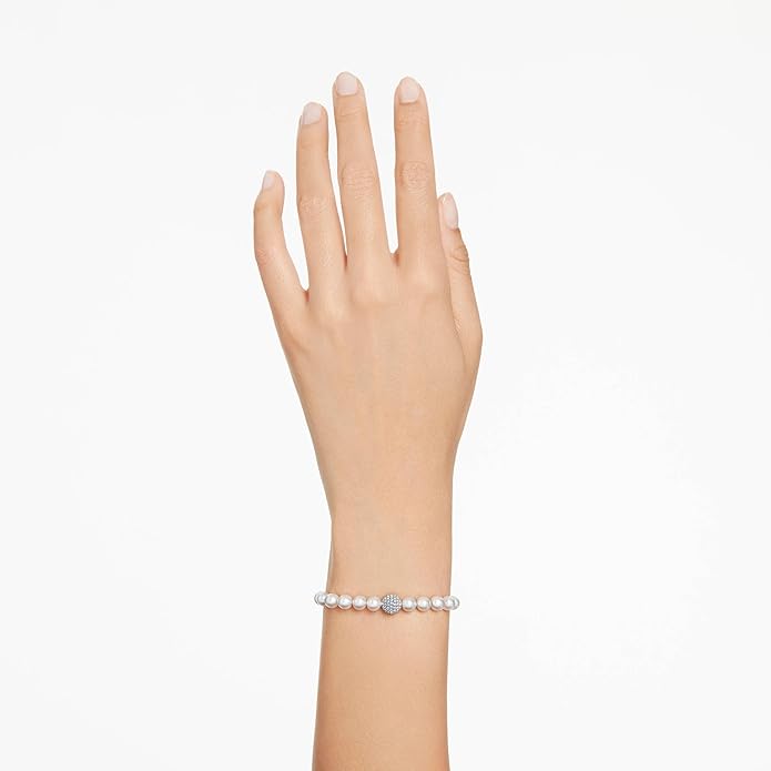Swarovski Remix Strand Bracelet, Crystal Pearls and Pavé-Set Sphere in a Rhodium Finished Setting, Part of the Remix Collection