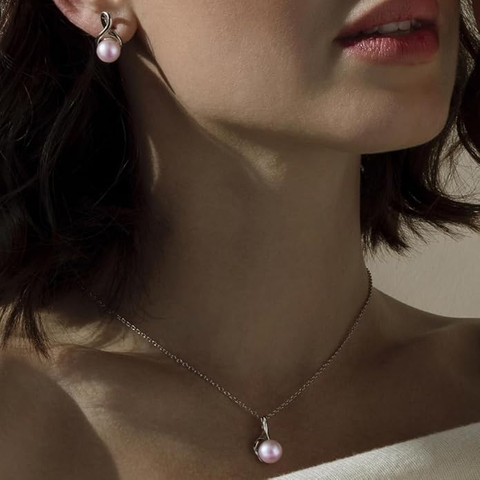 The Pearl Source 9.0-9.5mm Freshwater Pearl Pendant Necklace for Women - Cultured Pearl Necklace with Infinity Design | 14K Gold Plated 925 Sterling Silver Necklace with 16"-20" Adjustable Chain