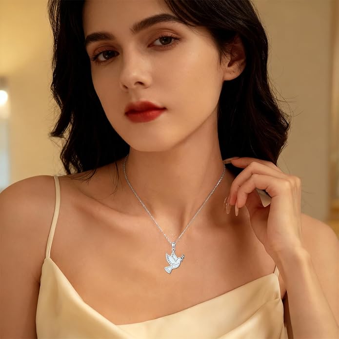 Dove/Hummingbird/Red Cardinal Necklace 925 Sterling Silver Turquoise/Opal/MoonStone/Malachite Bird Necklace Dove Pendant Jewelry for Women Men