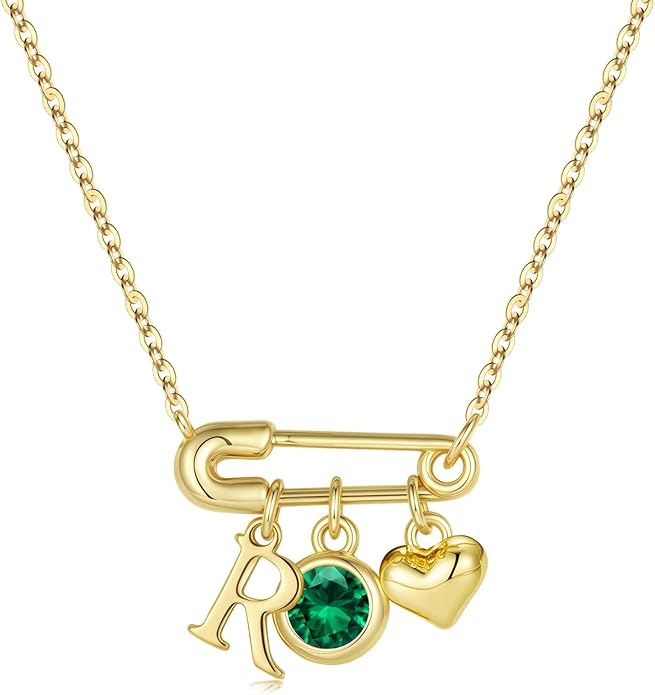 MONOOC Christmas Gifts for Women Girls - 14K-Gold-Plated Dainty Paperclip Heart Initial Necklace Birthstone Necklace Jewelry Birthday Gifts for Women Her Mom Friend Wife Sister