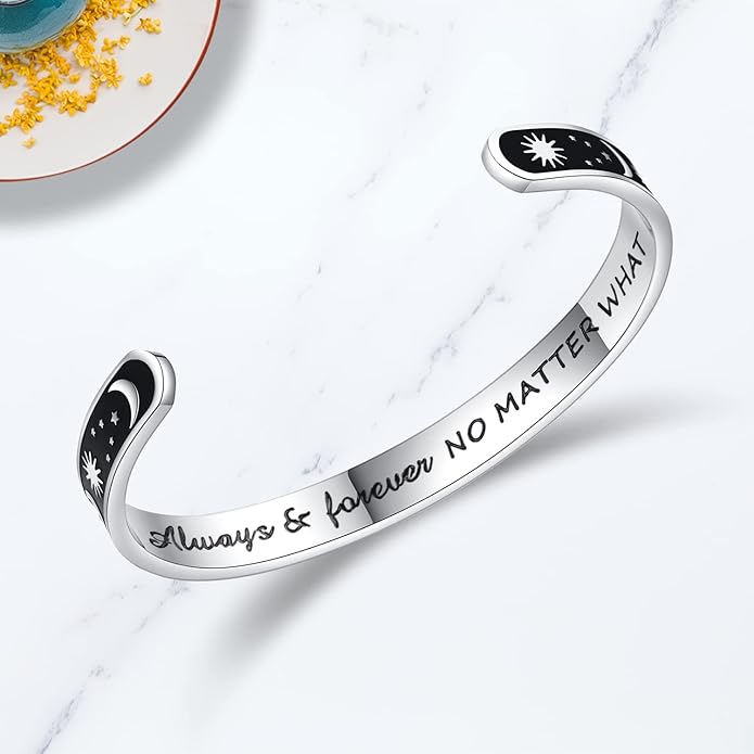 TONY & SANDY Inspirational Bracelets for Women Teen Girls Personalized Gifts for Daughter Granddaughter Mom Sister Friends Stainless Steel Engraved Cuff Birthday Easter Christmas