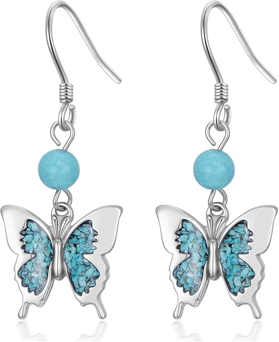 PROESS Turquoise Earrings 925 Sterling Silver Owl/Dragonfly/Butterfly/Hummingbird Earrings Butterfly Jewelry Gifts for Women Christmas Mothers Day
