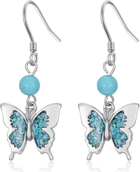 PROESS Turquoise Earrings 925 Sterling Silver Owl/Dragonfly/Butterfly/Hummingbird Earrings Butterfly Jewelry Gifts for Women Christmas Mothers Day