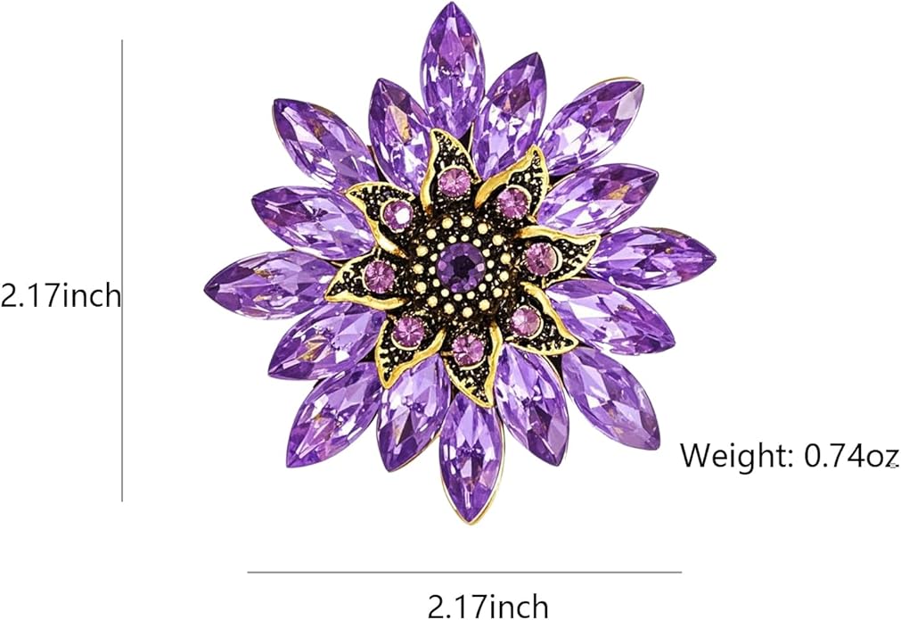 Rhinestone Flower Brooch Pin for Women Red Black Purple Flower Broochs Pin Hat Christmas Brooch Jewelry