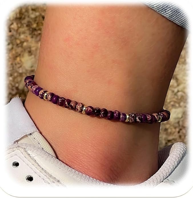 Natural Stone Beaded Anklets Bracelets for Women Handmade Beaded Anklet Bracelet Waterproof Boho Beads Ankle Bracelet Adjustable Summer Jewelry