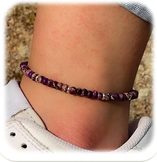 Natural Stone Beaded Anklets Bracelets for Women Handmade Beaded Anklet Bracelet Waterproof Boho Beads Ankle Bracelet Adjustable Summer Jewelry