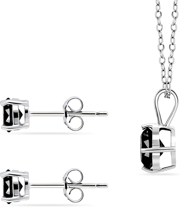 Jewelry Sets for Women, Necklace and Earring Sets for Women, Birthstone Jewelry, Genuine or Synthetic Gemstone, Round Solitaire, Pendant Necklace, Stud Earrings, Sterling Silver Jewelry or Gold Flash