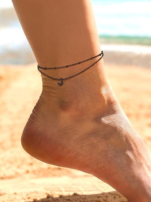 FaithHeart Initial Ankle Bracelets for Women, Waterproof 14k Gold Plated Initial Anklets Non Tarnish Stainless Steel Layered Anklet Summer Beach Foot Jewelry