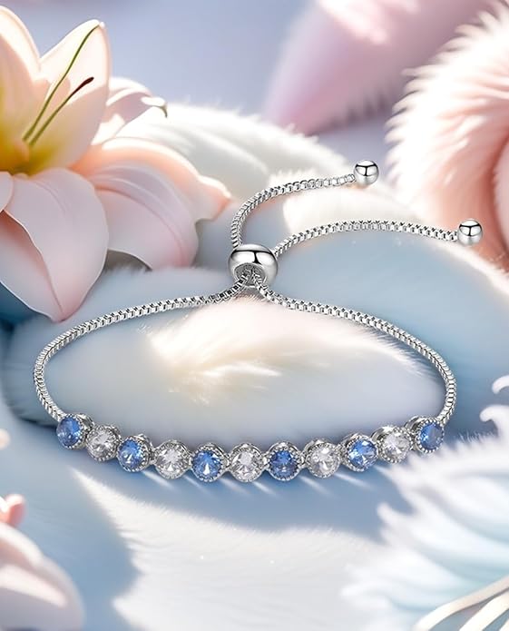 Italian Sterling Silver Women's Tennis Bracelets | Ladies' Sterling Silver Rope Adjustable Bracelet with Crystals | Gift for She