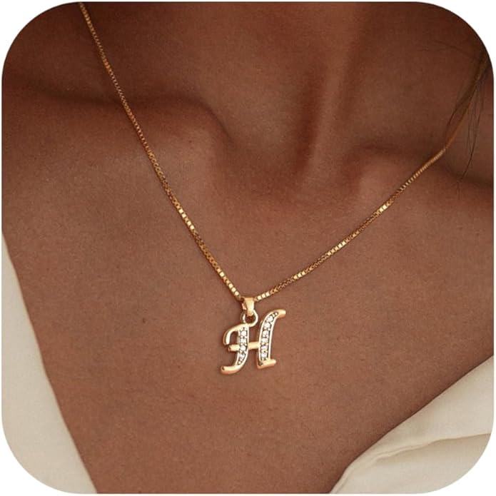 Initial Necklace for Women, 14K Gold Plated Box Chain Letter Pendant, Trendy Name Necklace, Dainty Personalized Jewelry Gift for Her