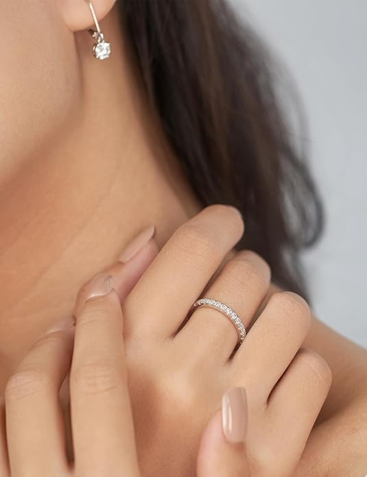 IMOLOVE Lab Grown Diamond Wedding Bands, 0.3-0.42 Carat, Eternity Rings in 18K White Gold & Sterling Silver Size 4-11