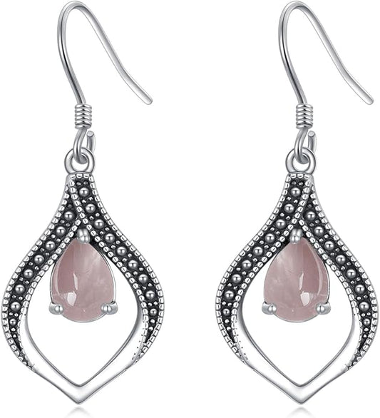 Vintage Genuine Gemstone Earrings for Women Dangling 925 Sterling Silver Western Native American Style Jewelry for Wife Mother
