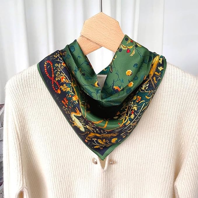ANDANTINO 100% Mulberry Silk Square Scarf for Hair-25.6" X25.6'' Women Men Natural Silk Neckerchief Digital Printed Headscarf