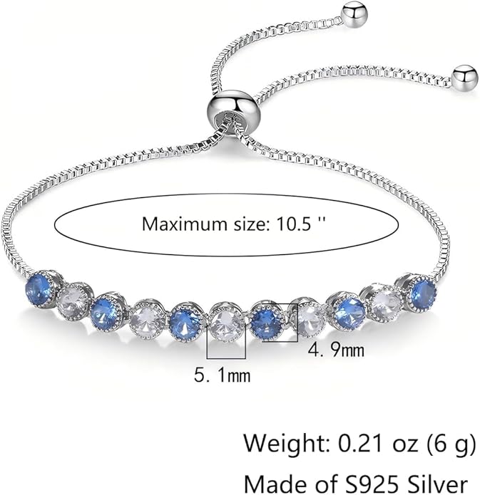 Italian Sterling Silver Women's Tennis Bracelets | Ladies' Sterling Silver Rope Adjustable Bracelet with Crystals | Gift for She