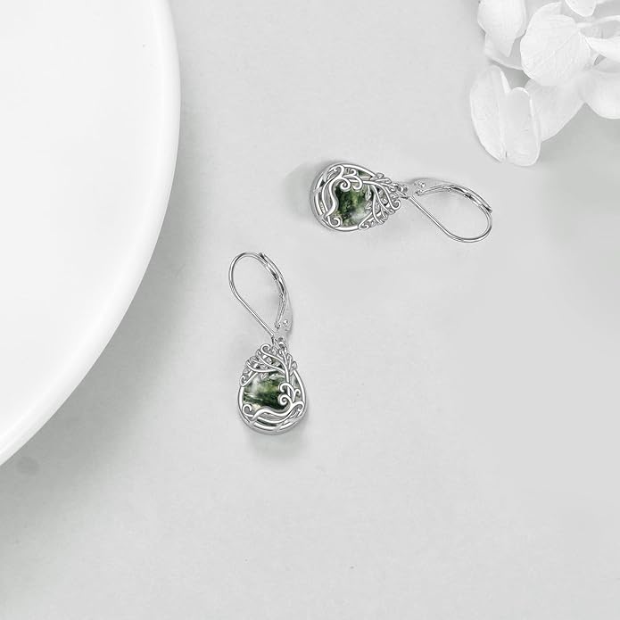 Moonstone Filigree Drop Dangle Teardrop Earrings 925 Sterling Silver Moonstone Leverback Earrings for Women Jewelry Gifts