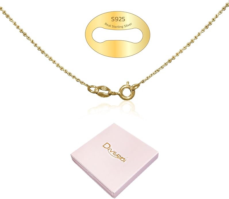 Thin Solid 925 Sterling Silver Chain Necklace 1.1mm, 14 16 18 20 22 24 Inch, Cable Chain, Anti-tarnish, Hypoallergenic, Includes Gift Box, Strong Dainty Chain for Women, Made in Thailand