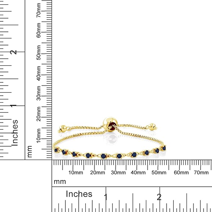 Gem Stone King Round Gemstone Birthstone Tennis Bracelet For Women | 925 Sterling Silver | 2.5MM Round | Fits Up To 9 Inch Wrist | Adjustable Bolo Bracelet For Women | Easy-On Easy-Off