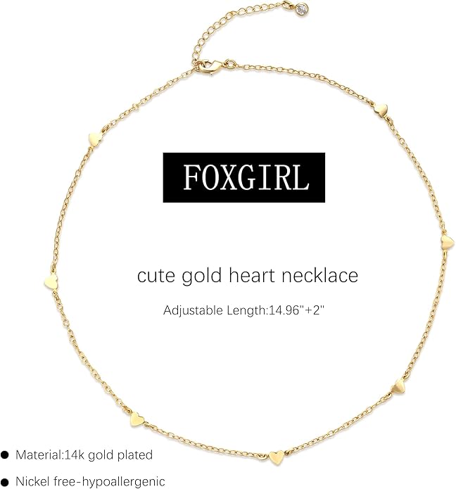 Foxgirl Gold Heart Necklaces for Women 14k Gold Plated Pendant Necklace Simple Cute Necklaces for Women Dainty Layered Choker Necklaces for Women Gold Jewelry for Teen Girls