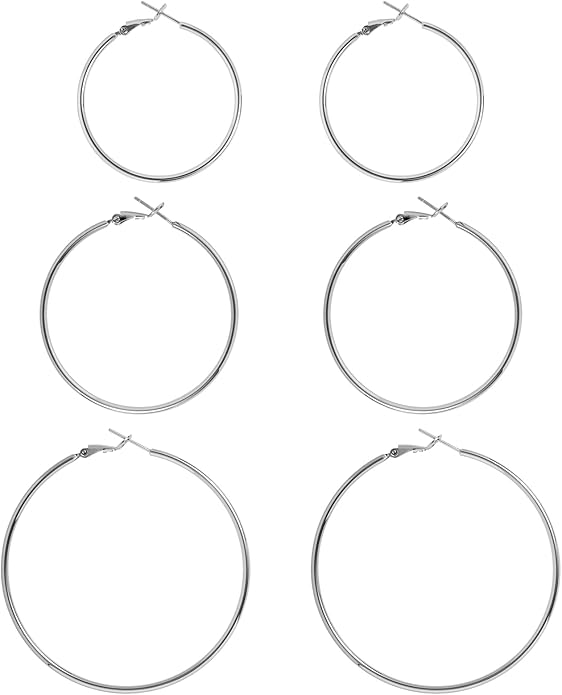 Big Gold Hoop Earrings for Women Hypoallergenic 925 Sterling Silver Post Thin Loop 14K Gold Plated Hoop Earrings Set for Women, 3 Pairs