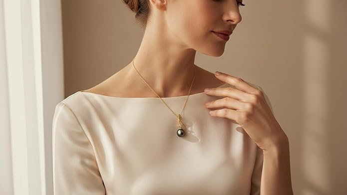 Tahitian Black Pearl Necklaces for Women - Anniversary, Birthday, Valentines Day Gifts for Wife, Girlfriend, Mom - Chaulri 925 Sterling Silver Genuine Real Pearl Jewelry - Regalo de Aniversario para Esposa - Collar de Perlas para Mujer