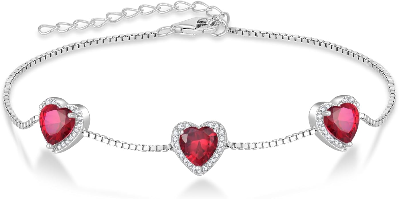 Love Heart Bracelet 925 Sterling Silver Halo Heart Birthstone Bracelet Jewelry Gifts for Women