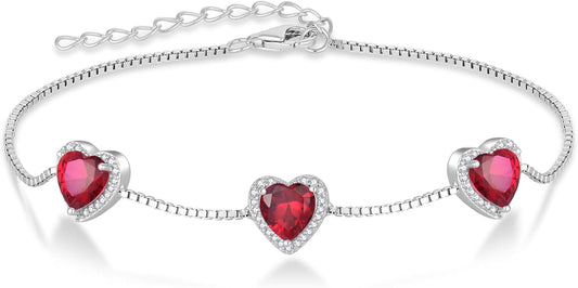 Love Heart Bracelet 925 Sterling Silver Halo Heart Birthstone Bracelet Jewelry Gifts for Women
