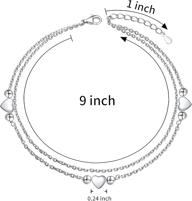 Anklet for Women S925 Sterling Silver Adjustable Foot Evil Eye Starfish Heart Bead Butterfly Celtic Knot Cross Multilayer Layered Ankle Bracelet Jewelry