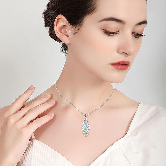 YFN Irish Celtic Knot Created Opal Pendant Necklace Sterling Silver Black Necklaces for Women Men 18"