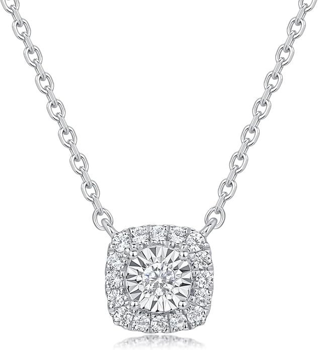 Sterling Silver Lab Grown Diamond Halo Pendant Necklace, Chain Included,ideal gift for anniversaries, birthdays, or any milestone celebration