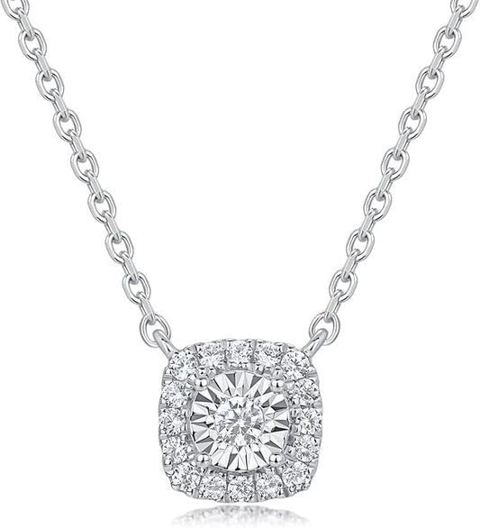 Sterling Silver Lab Grown Diamond Halo Pendant Necklace, Chain Included,ideal gift for anniversaries, birthdays, or any milestone celebration