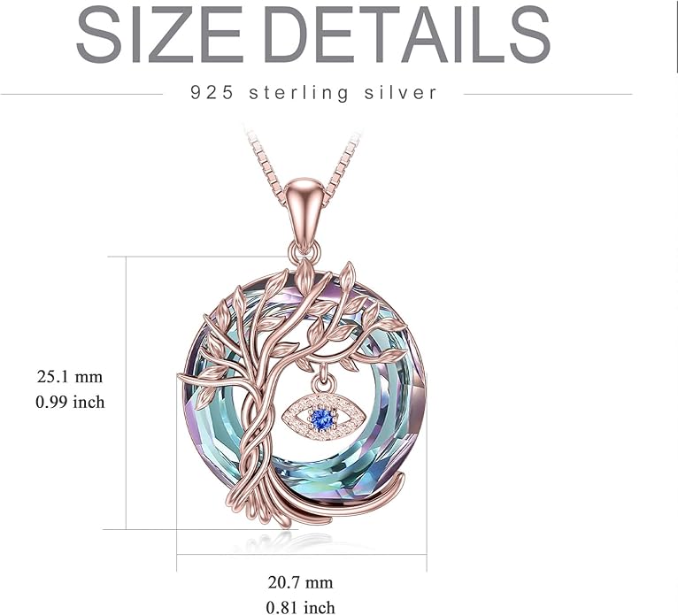 TOUPOP Evil Eye Necklace 925 Sterling Silver Tree of Life Circle Crystal Pendant Necklace Protection Jewelry Amulet Christmas Gifts for Women Her