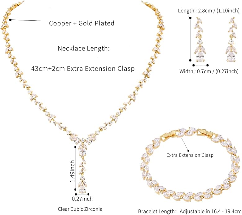 MEEDOZ Bridal Wedding Jewelry CZ Set Marquise Teardrop Cubic Zirconia Pendant Necklace and Dangle Earring Bracelet Sets for Women