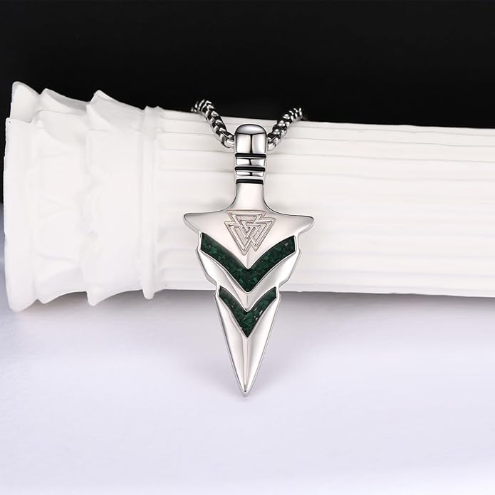 Suiknsn Arrowhead Necklace for Men Women 925 Sterling Silver Turquoise Malachite Celtic/Eye of Horus/Viking Arrow Pendant Amulet Jewelry Gifts Native American Necklace