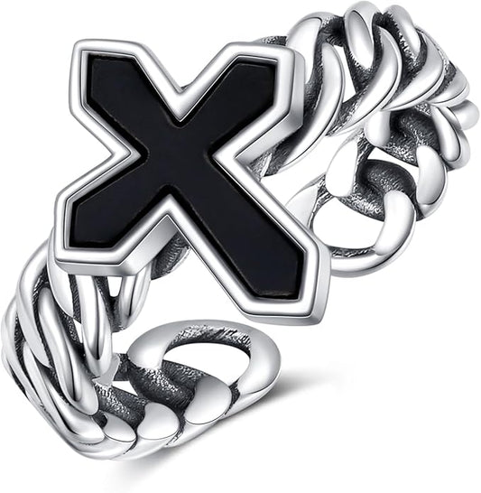 925 Sterling Silver Vintage Oxidized Style Black Onyx Adjustable Ring Casual Jewelry Gifts for Women