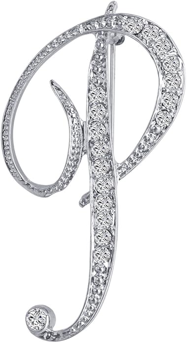 LiaSun A-Z 26 Letters Pins Brooches Silver Plated Metal Broaches Pins-Clear Crystal Initial Breastpin