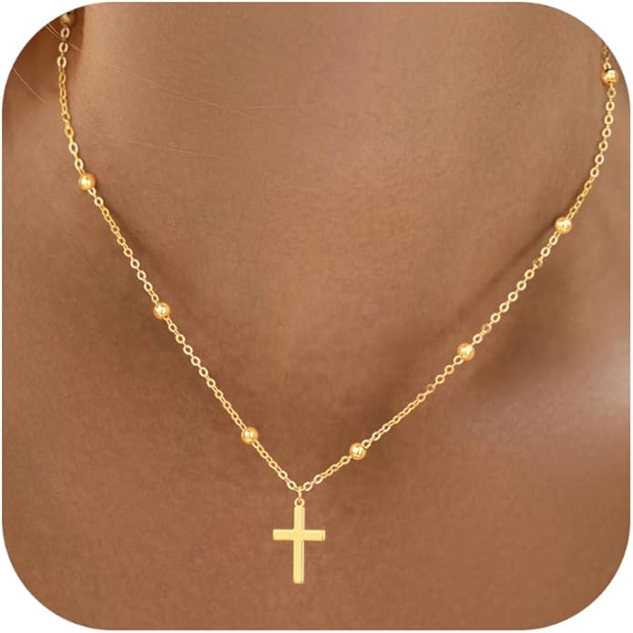 Cross Necklace for Women Dainty 14K Real Silver Gold Plated Layered Cross Pendant Necklace Stack Simple Trendy Cute Charm Choker Necklaces Jewelry Gift for Women Teen Her