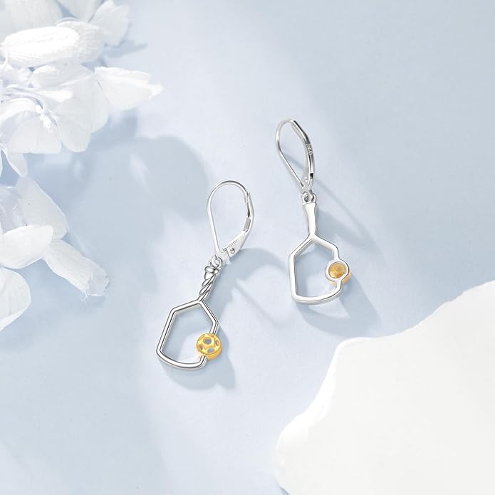 Pickleball/Tennis/Soccer/Volleyball/Golf/Hockey/Basketball Earrings for Women 925 Sterling Sliver Sports Ball Earrings Pickle Ball Dangle Earrings Pickleball Jewelry Gifts for Women Lover