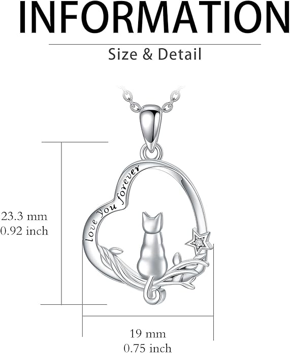 Cat Gifts for Women 925 Sterling Silver Heart Moon Cat Necklace Pendant Women Jewelry Halloween Christmas Gifts