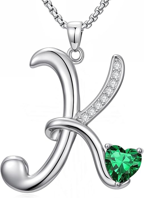 Christmas Gifts for Women Alphabet A to Z Initial Birthstone Pendant Necklaces for Women - 18k White Gold Plated Personalized Name Jewelry Valentine Mothers Day Birthday Gifts for Women Her Girlfriend