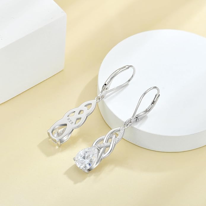 JO WISDOM Women Celtic Knot Infinity Dangle Earrings for Women Sterling Silver 7 * 9mm Birthstone Irish Twisting Drop Earrings Jewelry for Women