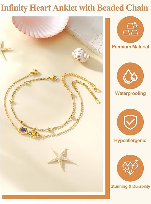 Custom4U Personalized Infinity Ankle Bracelets for Women 925 Sterling Silver Anklet Bracelet Endless Love Symbol Birthstone Charm Adjustable Foot Chain Jewelry Mothers Day Gifts for Mom Wife Women Her